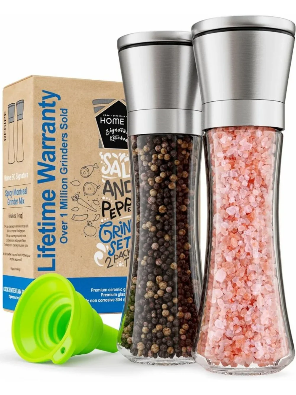Premium Stainless Steel Salt & Pepper Grinder Set - Adjustable Ceramic, Tall